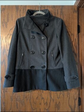 New York & Company Two-Tone Black and Charcoal Peacoat